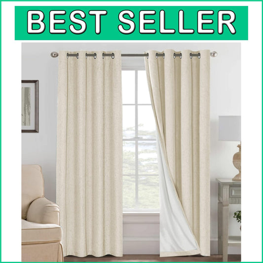 Luxury Linen Textured Blackout Drapes – 2 Panel Set for Bedroom & Living Room