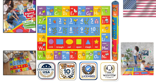 Vibrant Non-Slip Kids Educational Rug - ABC Numbers Shapes Carpet 7'10" x 9'10"