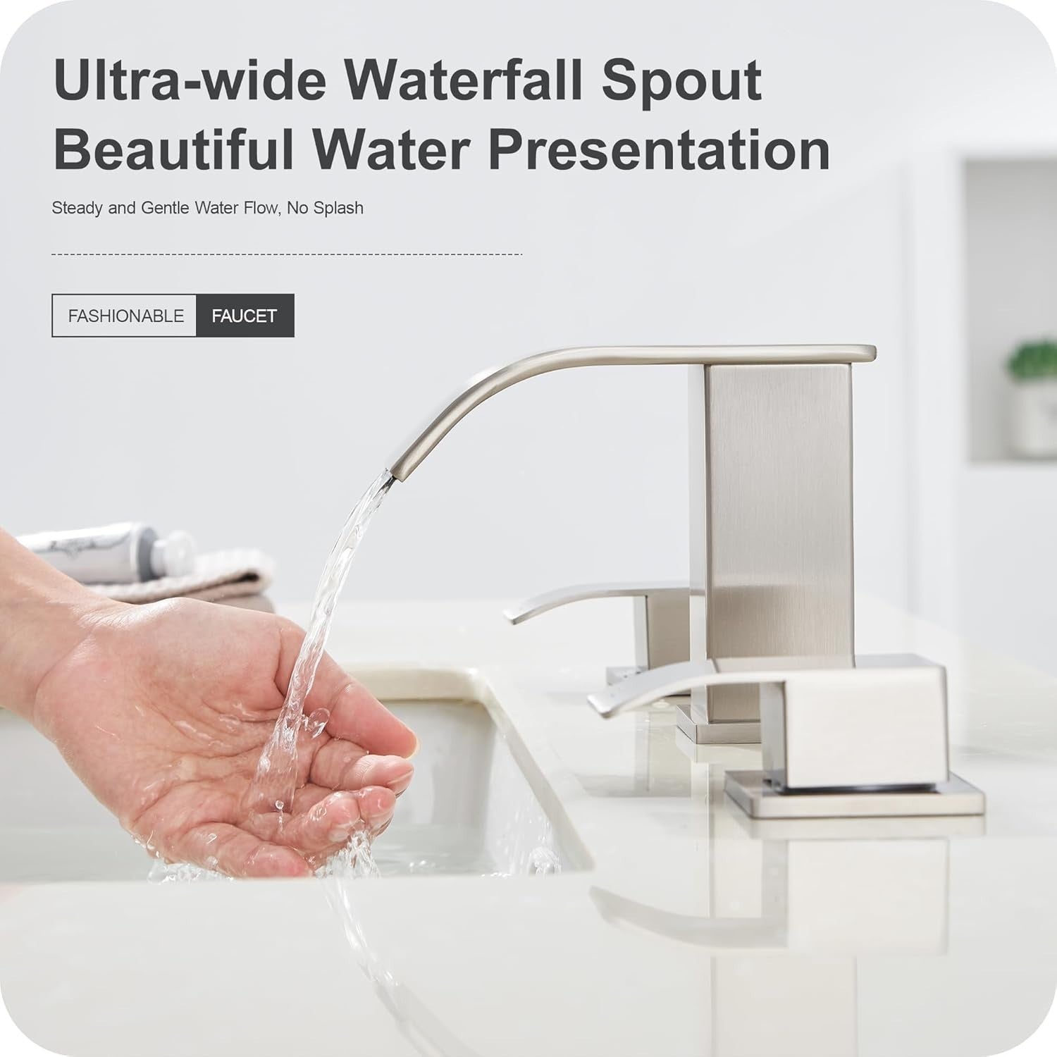 Sophisticated Brushed Nickel 8 Inch Waterfall Faucet with Easy Installation Kit