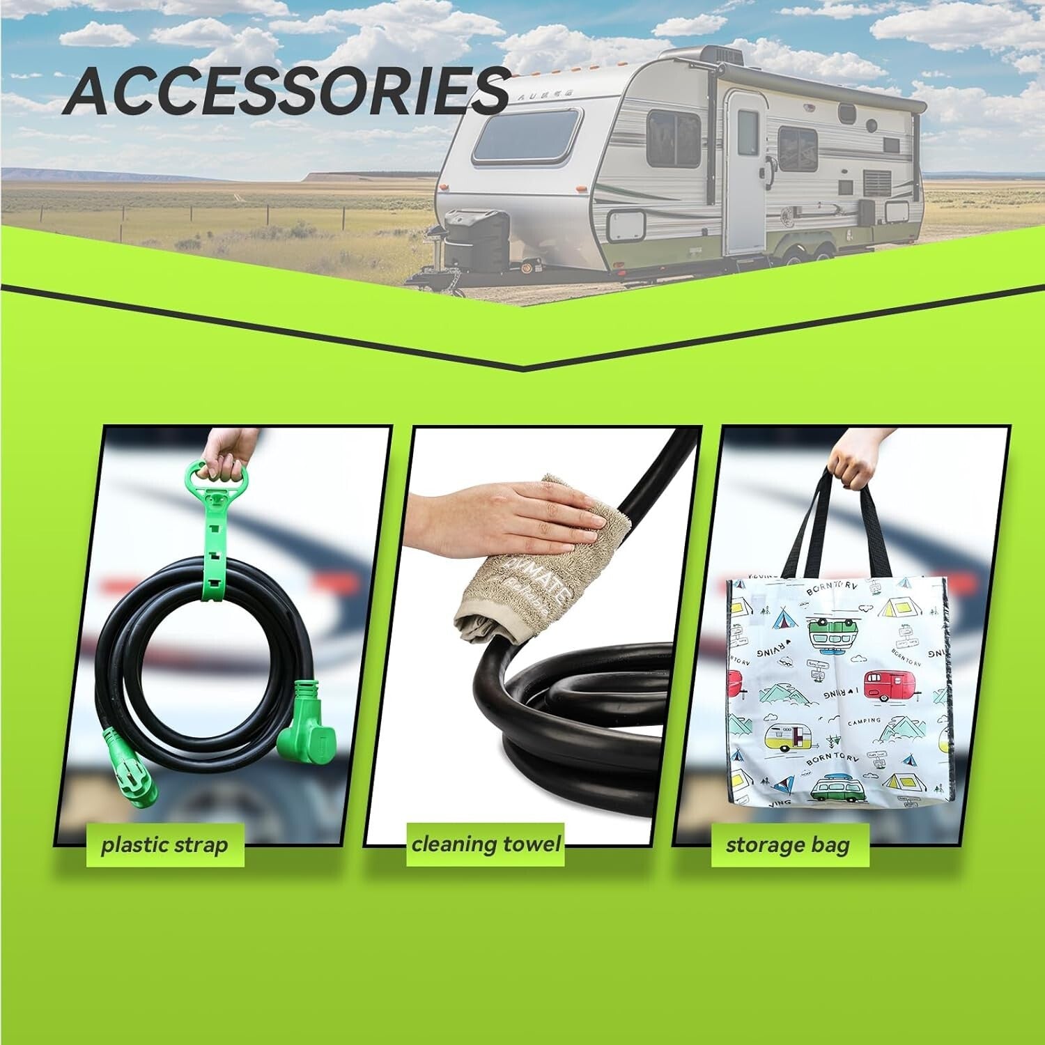 Flexible 50 Amp RV/EV Extension Cord with LED Power Indicator & Strap – 15 Ft