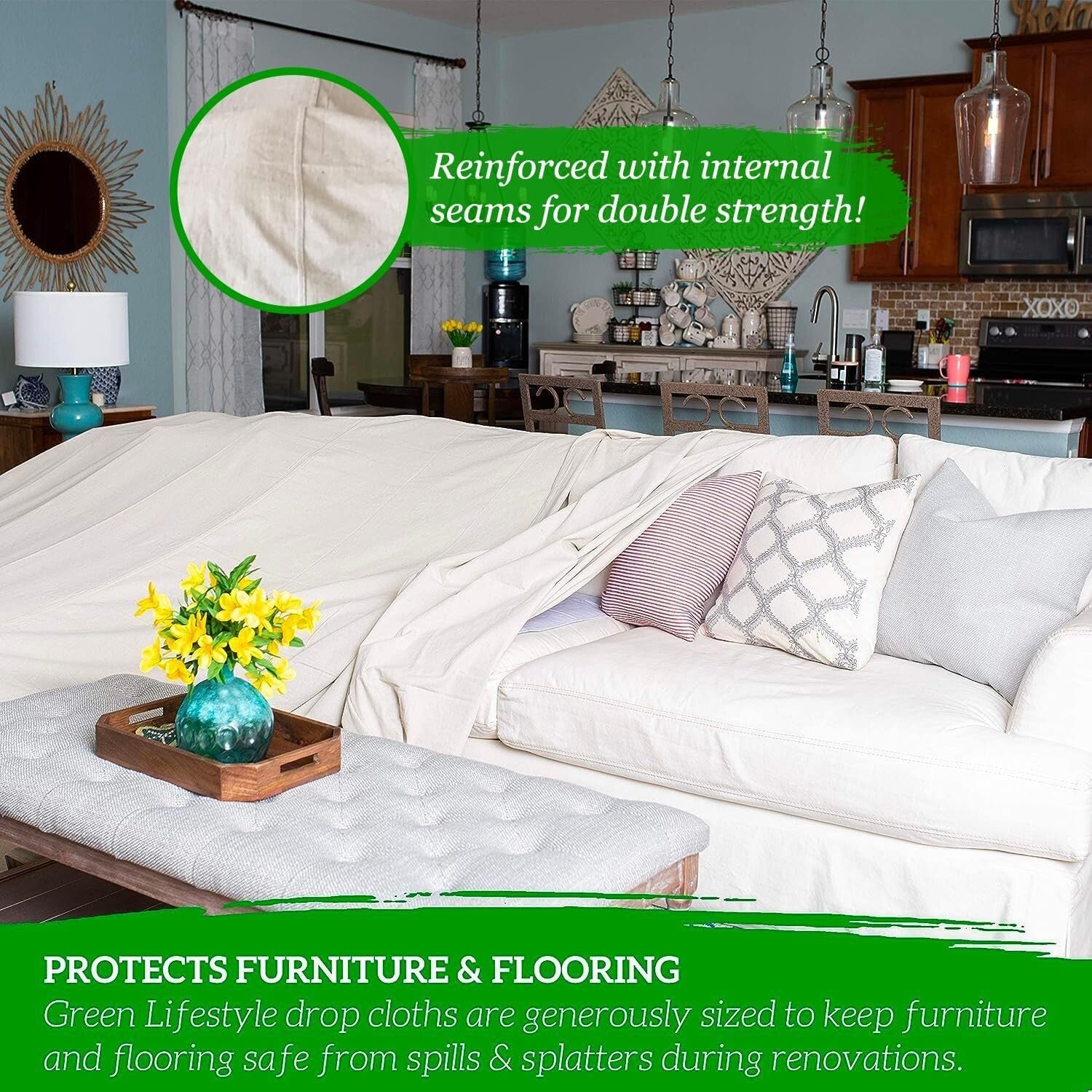 Eco-Friendly Canvas Drop Cloth 12' x 15' - Washable Drop Sheet for Easy Cleanup