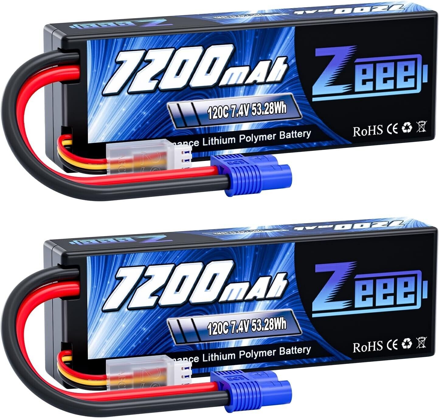 Compact 7200mAh 7.4V 120C Lipo Batteries - 2-Pack for Enhanced RC Performance