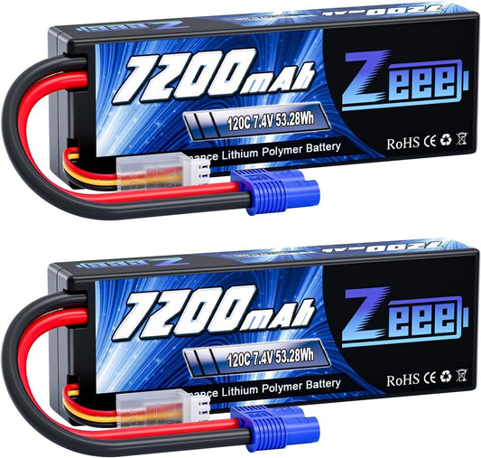 Compact 7200mAh 7.4V 120C Lipo Batteries - 2-Pack for Enhanced RC Performance