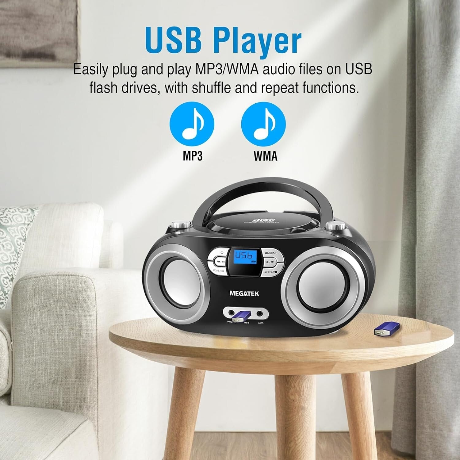 Multi-Functional Portable CD Boombox with USB and AUX - Great Sound Quality