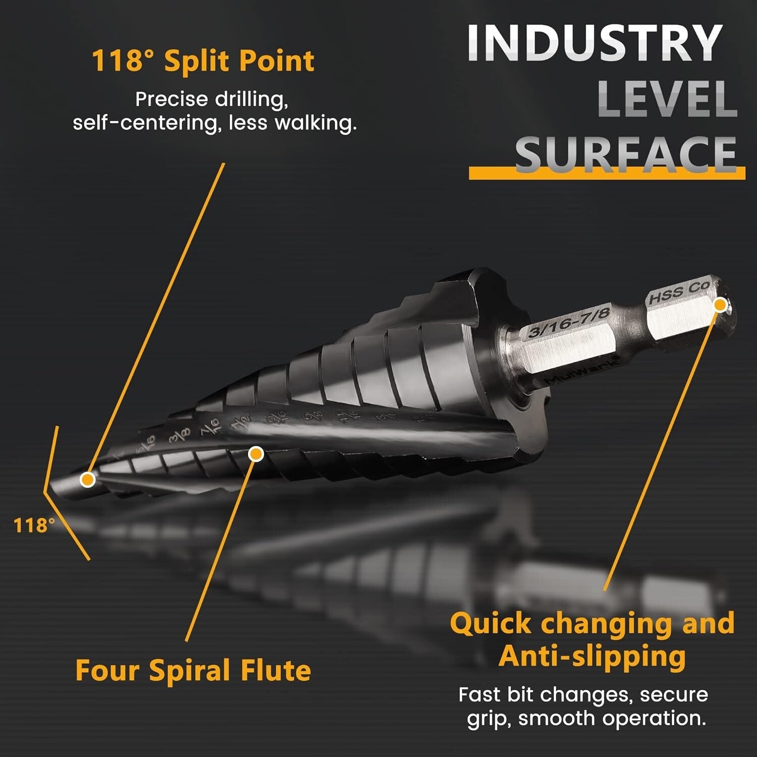 Heavy-Duty Cobalt Step Drill Bit Set, 3PCS with Magnetic Hex Shank & 4 Flutes