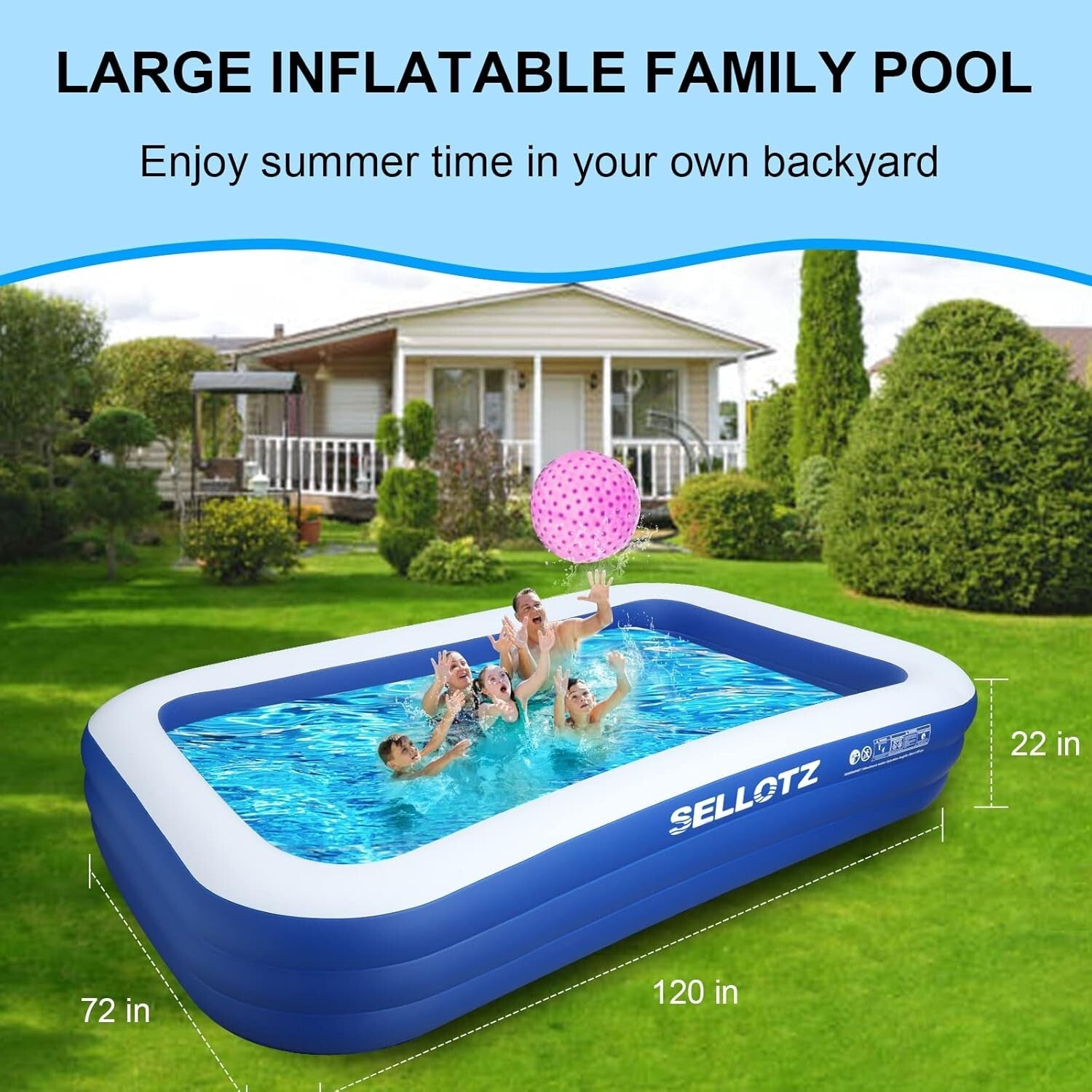 Durable Inflatable Pool 120'' x 72'' for Kids & Adults - Safe Summer Oasis