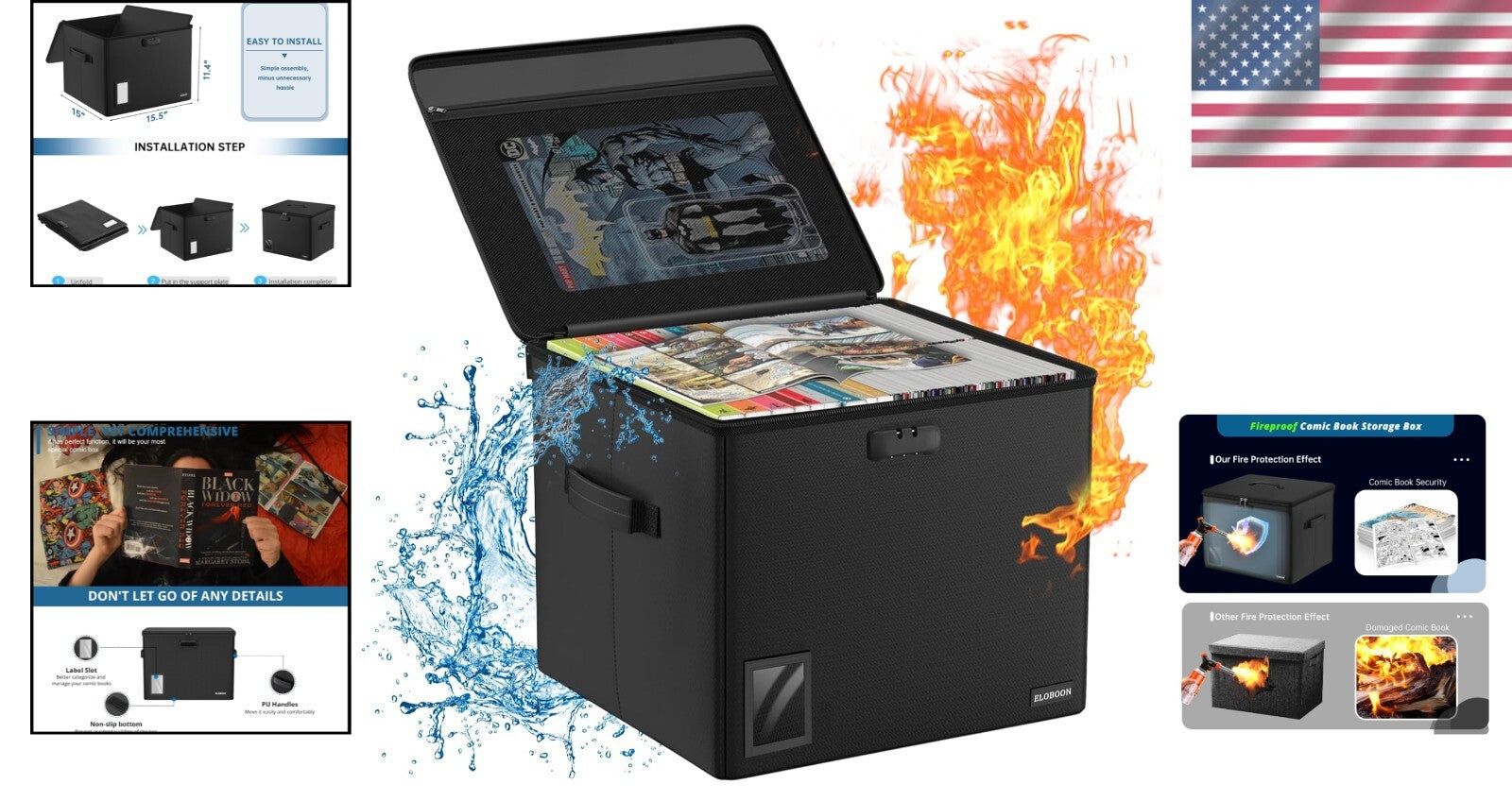 Fireproof Comic Book Storage Box for 300-350 Comics - Moistureproof & Stackable