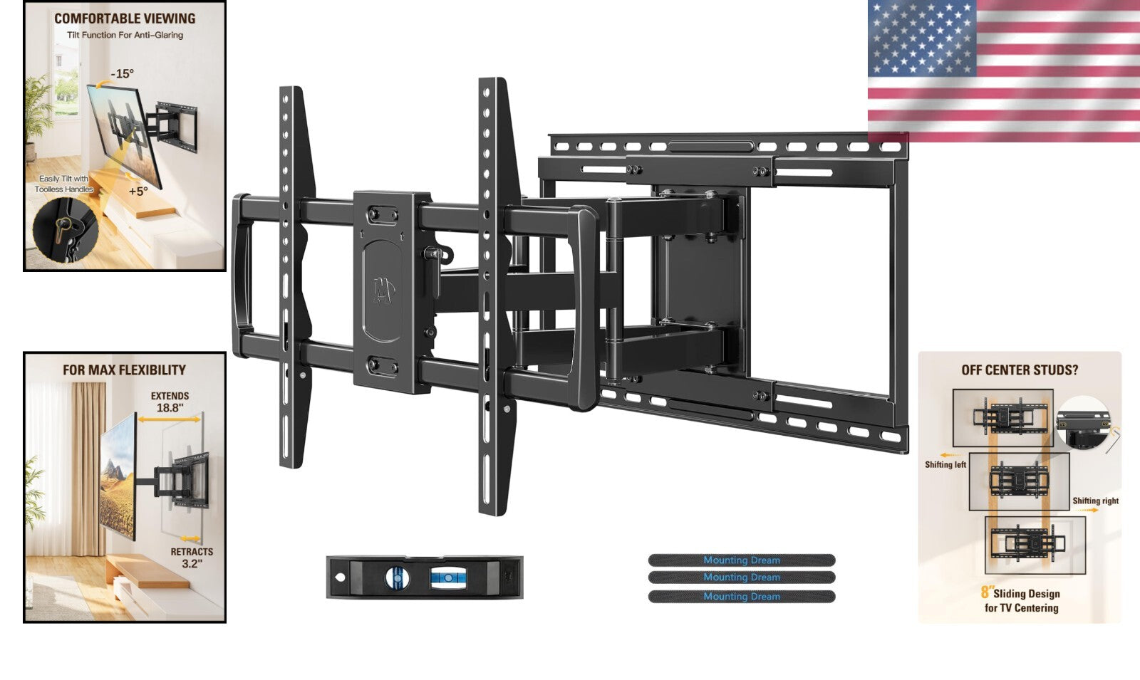 Durable TV Wall Mount for 42-86" TVs - Easy Install, Centering & Glare Reduction