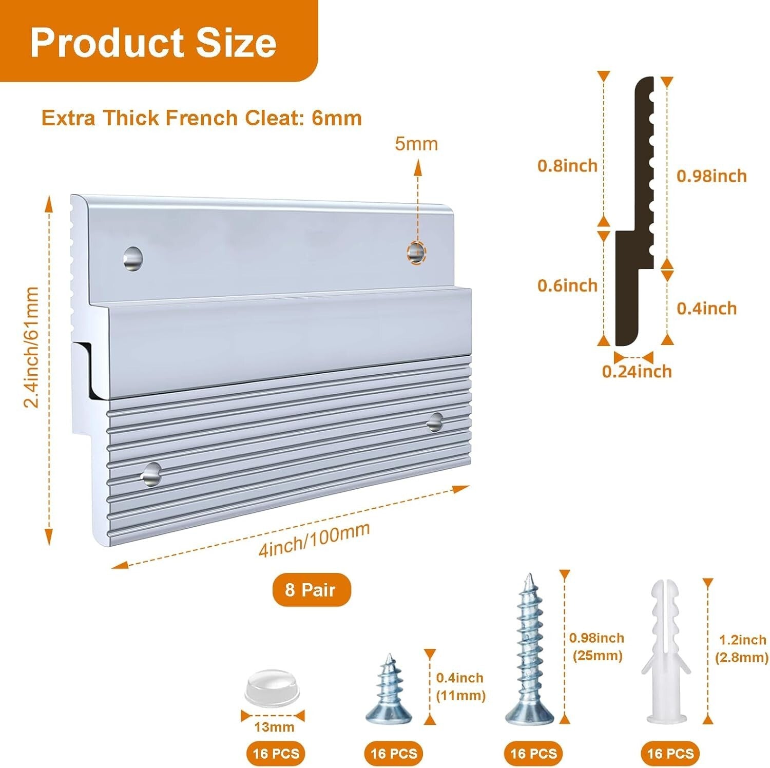 Aluminum French Cleat Hanger Set - Invisible Mounting for Artwork & Mirrors