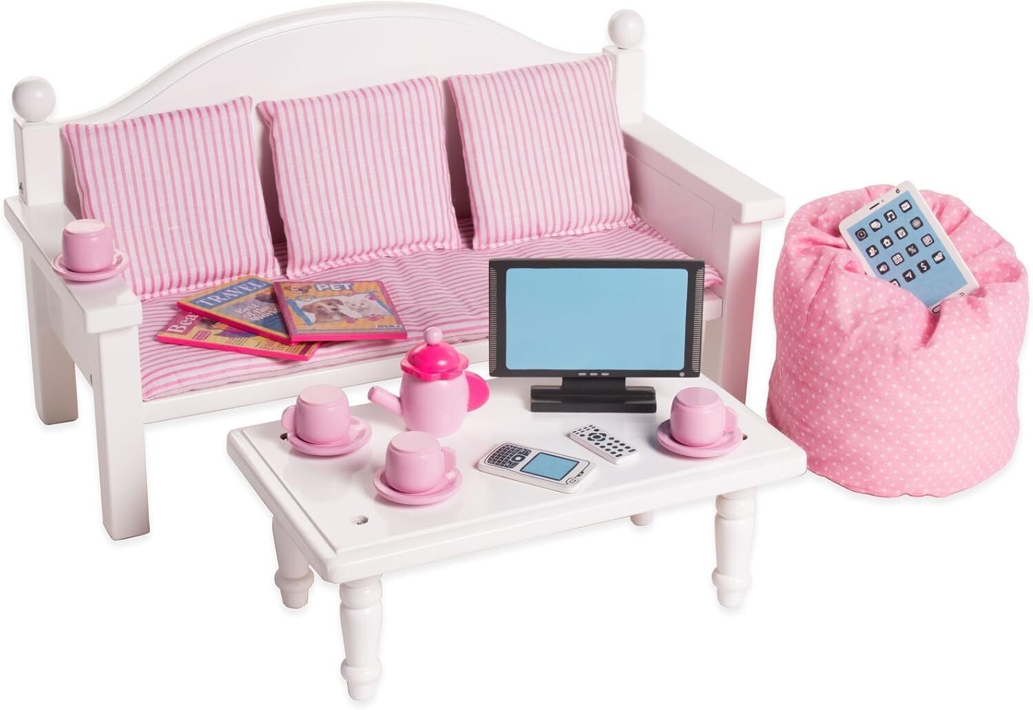 Durable Doll Furniture Set for 14-18" Dolls - Couch, Table & Play Accessories