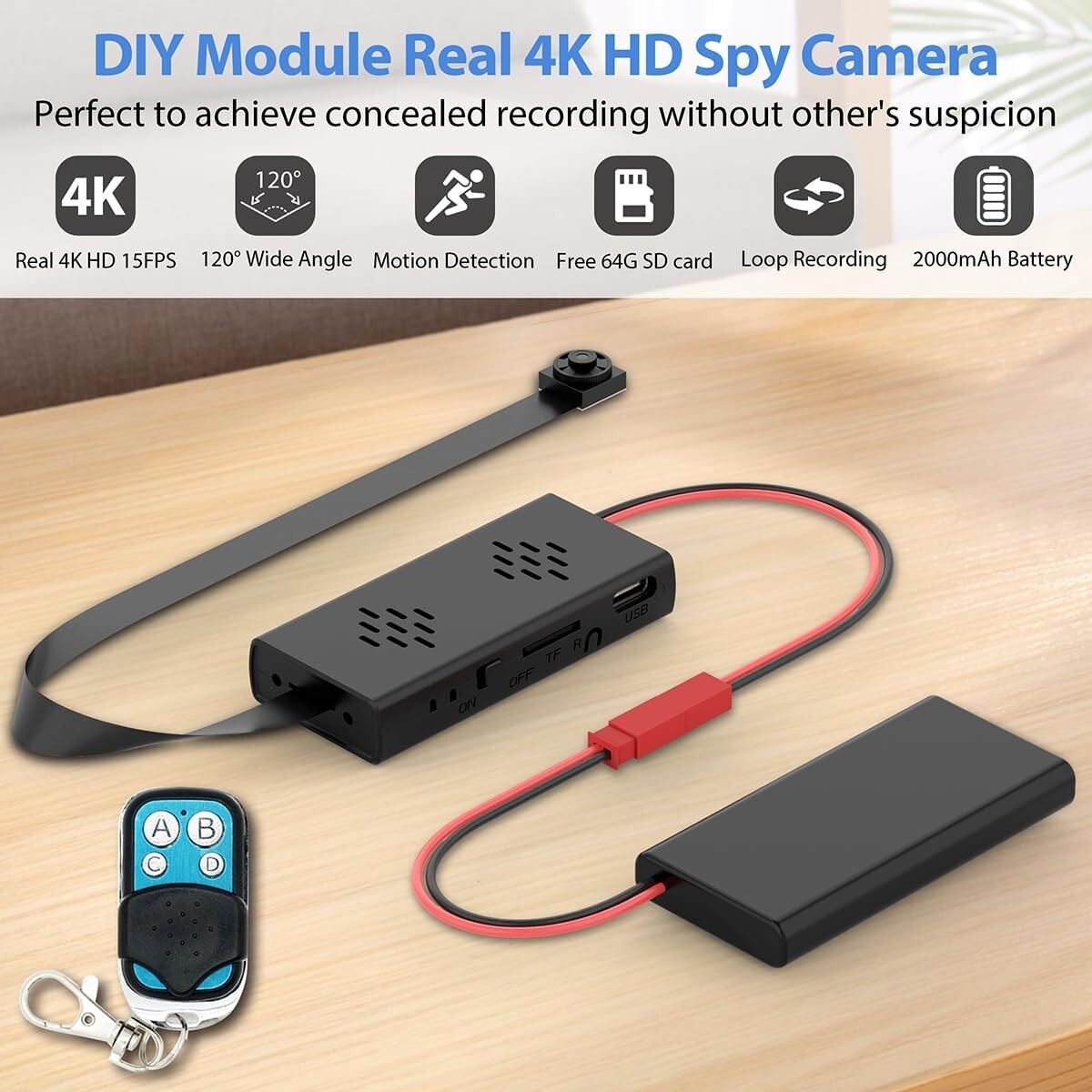 Discreet 4K High-Definition Mini Surveillance Camera with 64G SD Card Included