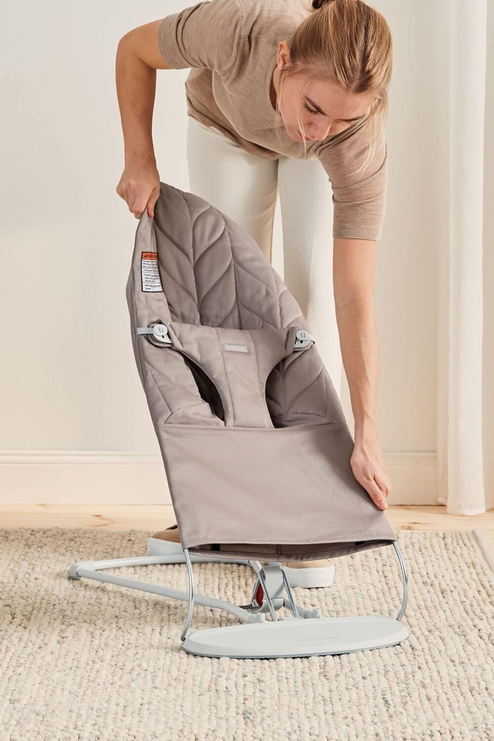 Lightweight Sand Gray Baby Bouncer with Adjustable Positions for Comfort