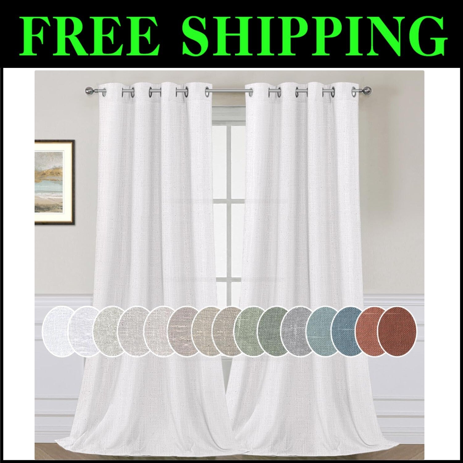 Soft Linen Sheer Curtains with Grommet Top – Elegant 2 Pack 52" x 96" Panels
