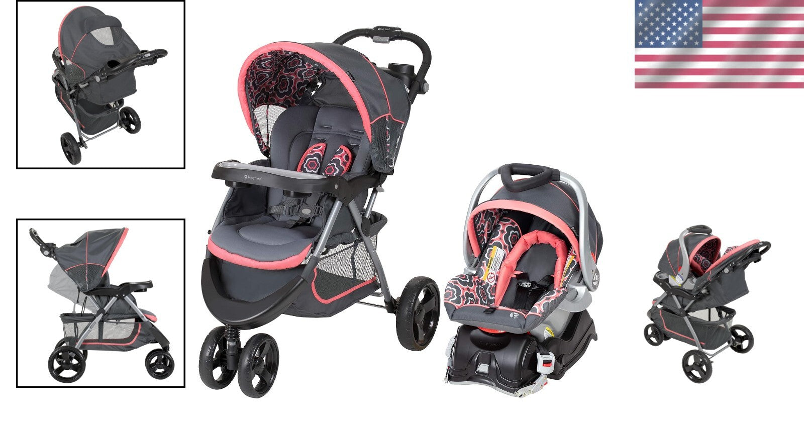 EZ Flex-Loc Coral Floral Travel System: Stroller & Car Seat Combo for Newborns