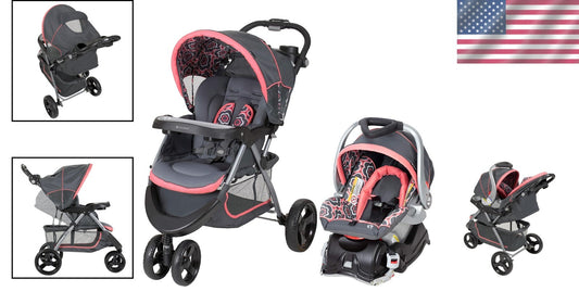 EZ Flex-Loc Coral Floral Travel System: Stroller & Car Seat Combo for Newborns
