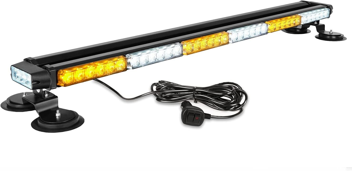 38.5" LED Strobe Light Bar - Amber/White Emergency Warning with Magnetic Mount