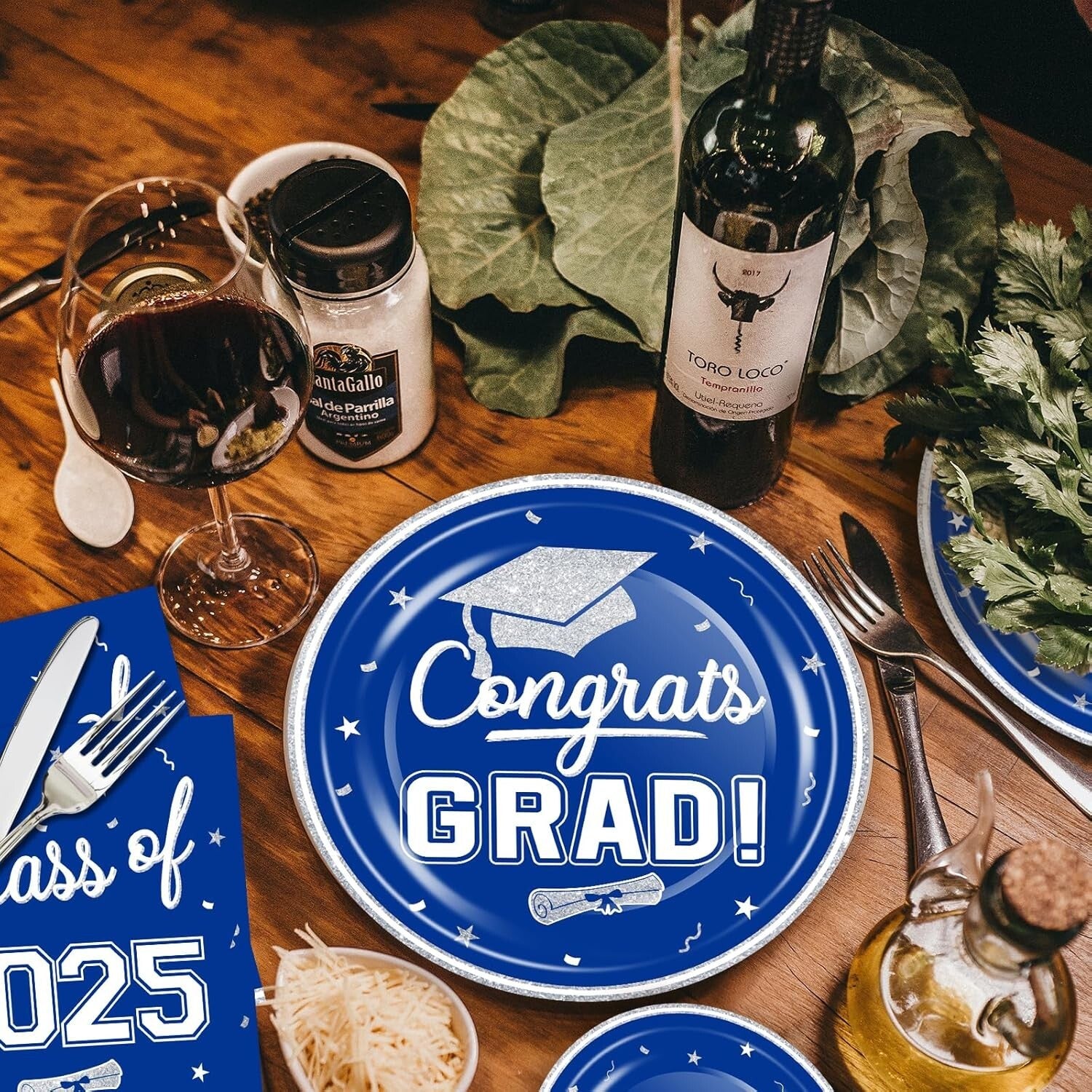 Elegant Blue White Graduation Party Set - 320-Piece Disposable Dinnerware for 80