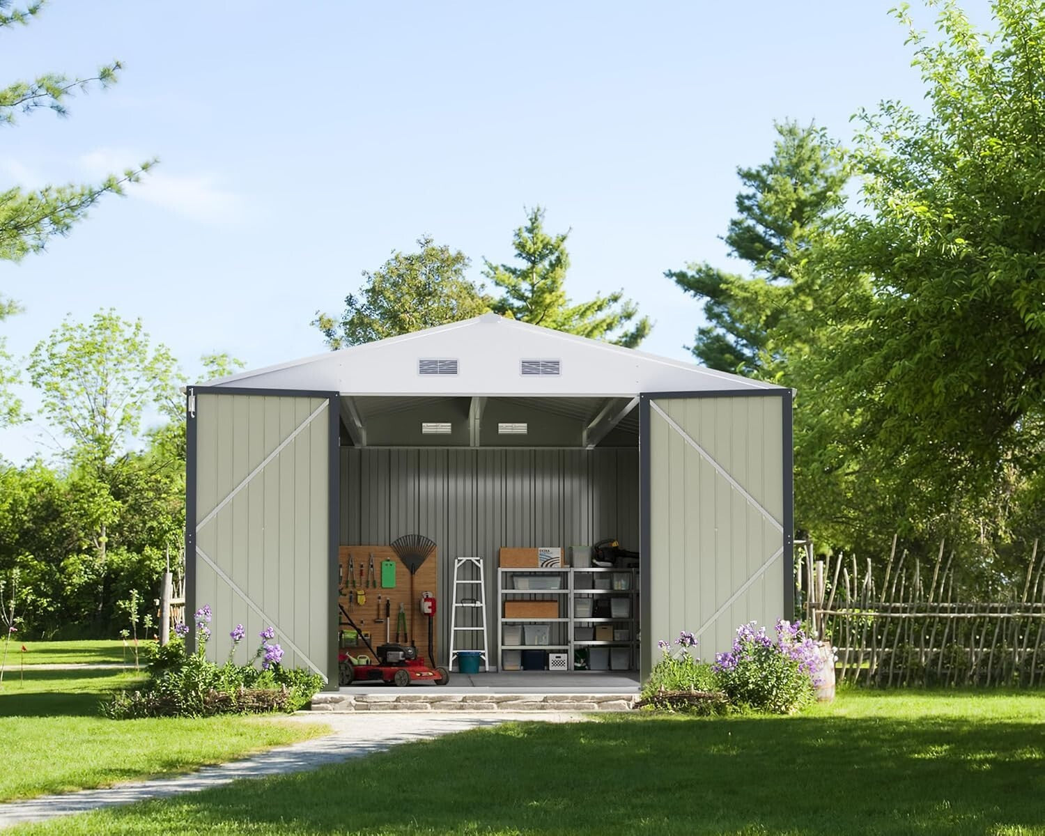 Galvanized Steel Outdoor Storage Shed 10FT x 10FT - Ideal for Gardens and Patios