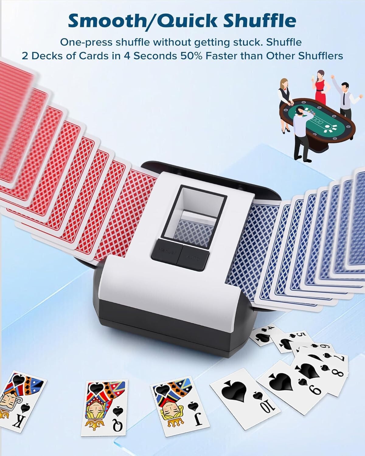 Portable Electric Card Shuffler - Quiet, Fast, and Works with Multiple Decks