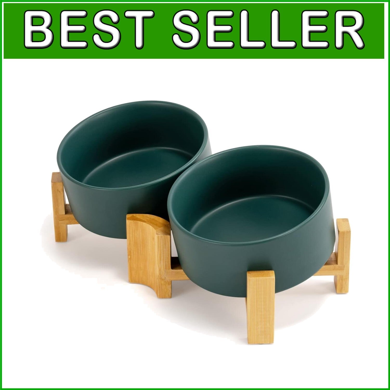 Stylish 15° Slanted Ceramic Pet Bowl Set with Bamboo Stand for Easy Feeding