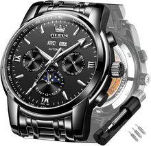 Load image into Gallery viewer, Luxury Automatic Men's Watch with Moon Phase &amp; Water Resistance - Black Dial