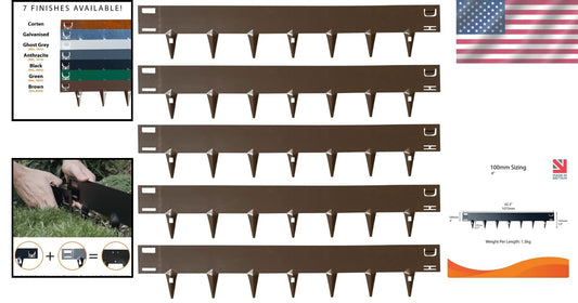 Durable Flexible Steel Lawn Edging - 4" Height, 16.25ft Brown, Seamless Design