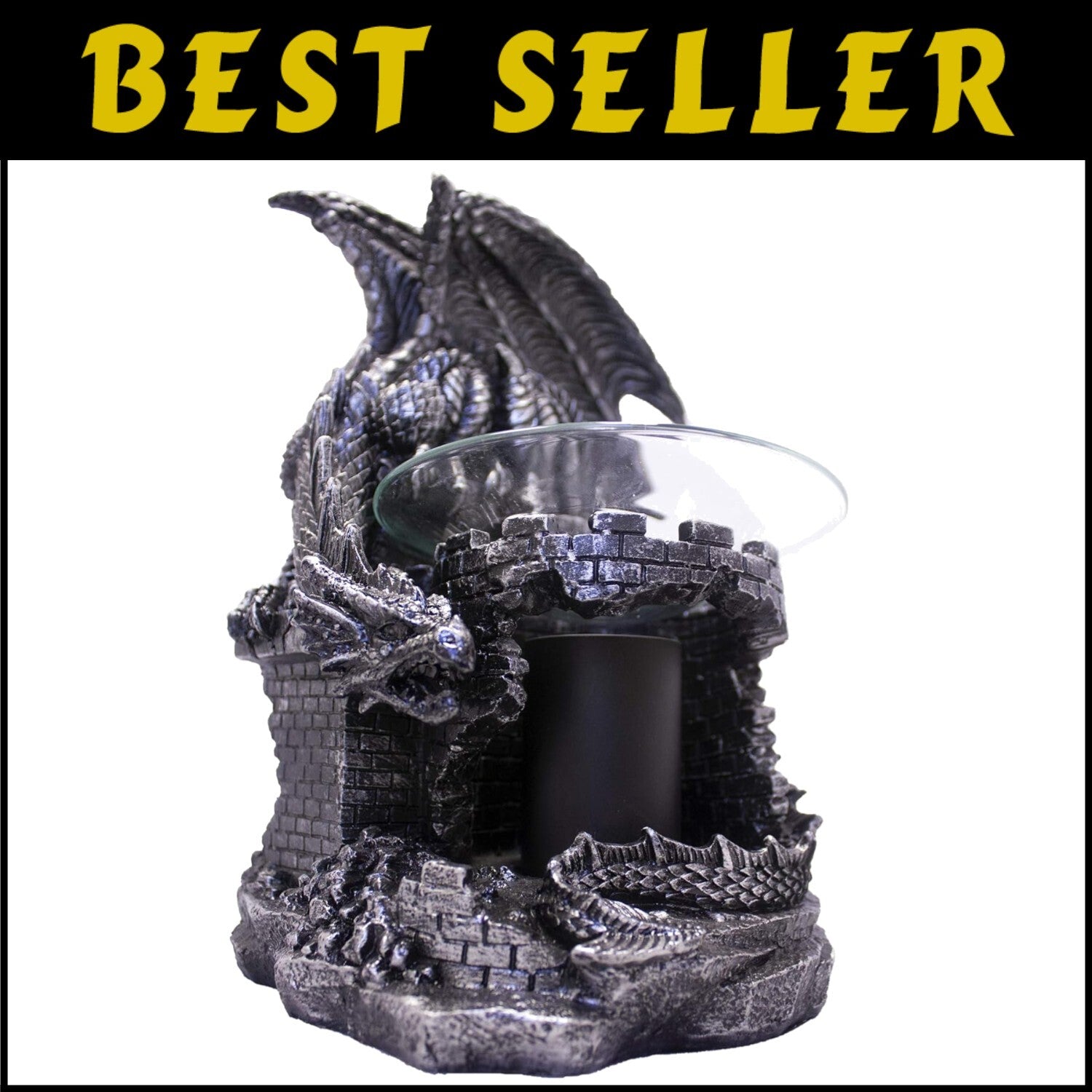 Black Resin Electric Oil Burner - Dragon Castle Guardian with Dimming Feature