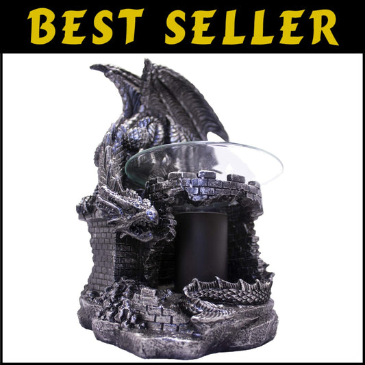 Black Resin Electric Oil Burner - Dragon Castle Guardian with Dimming Feature
