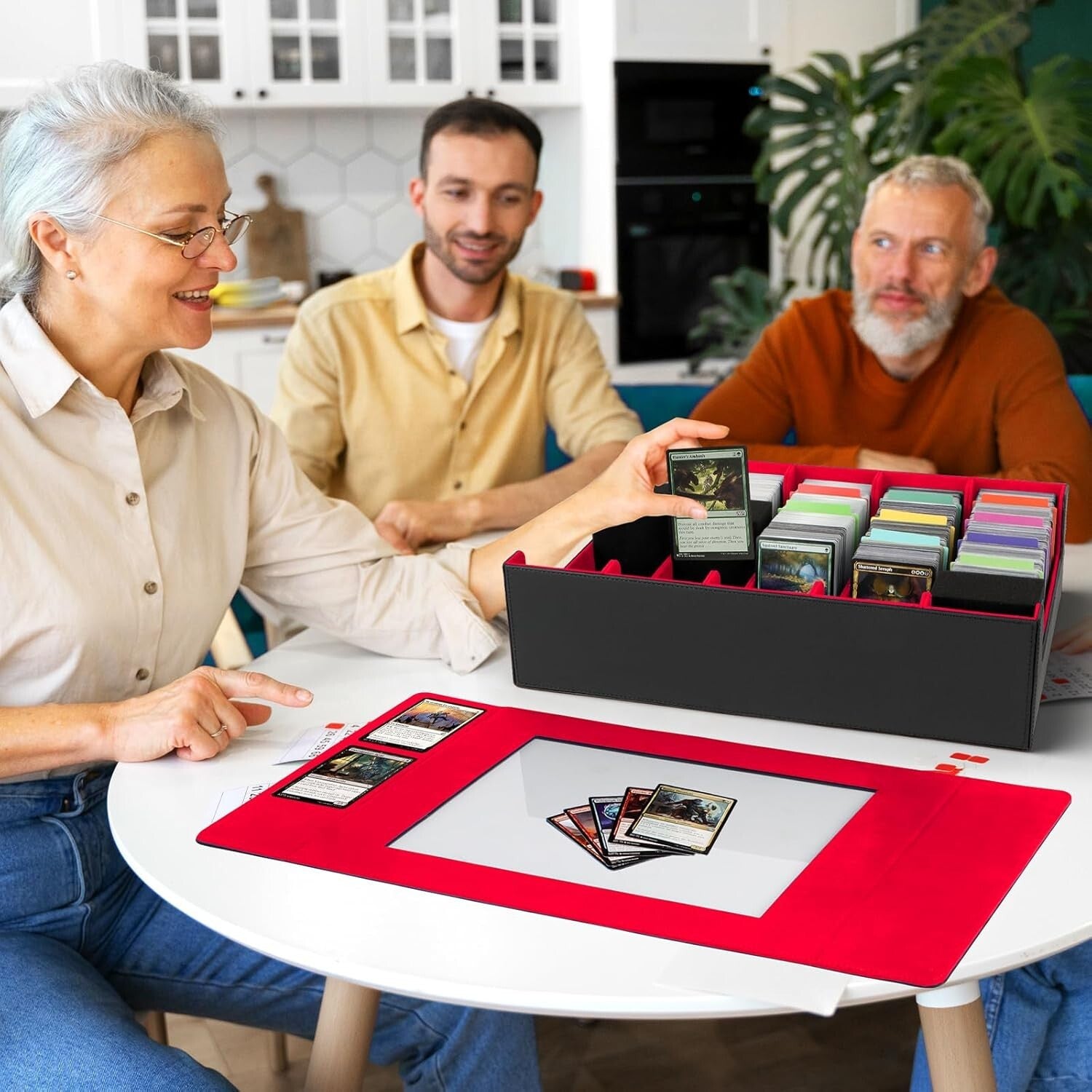 Elegant 3900+ Card Storage Box with 48 Dividers, Magnetic Closure & Foam Support