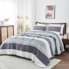 Load image into Gallery viewer, Soft Lightweight Mint Green Striped King Quilt Set with 2 Pillowcases - 3 Pieces