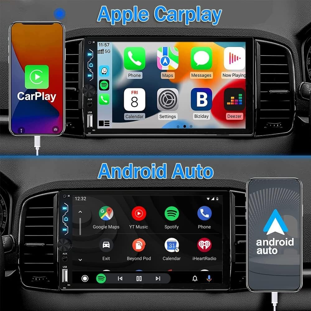 All-in-One 7-Inch Double Din Car Stereo with Dash Cam & Apple Carplay