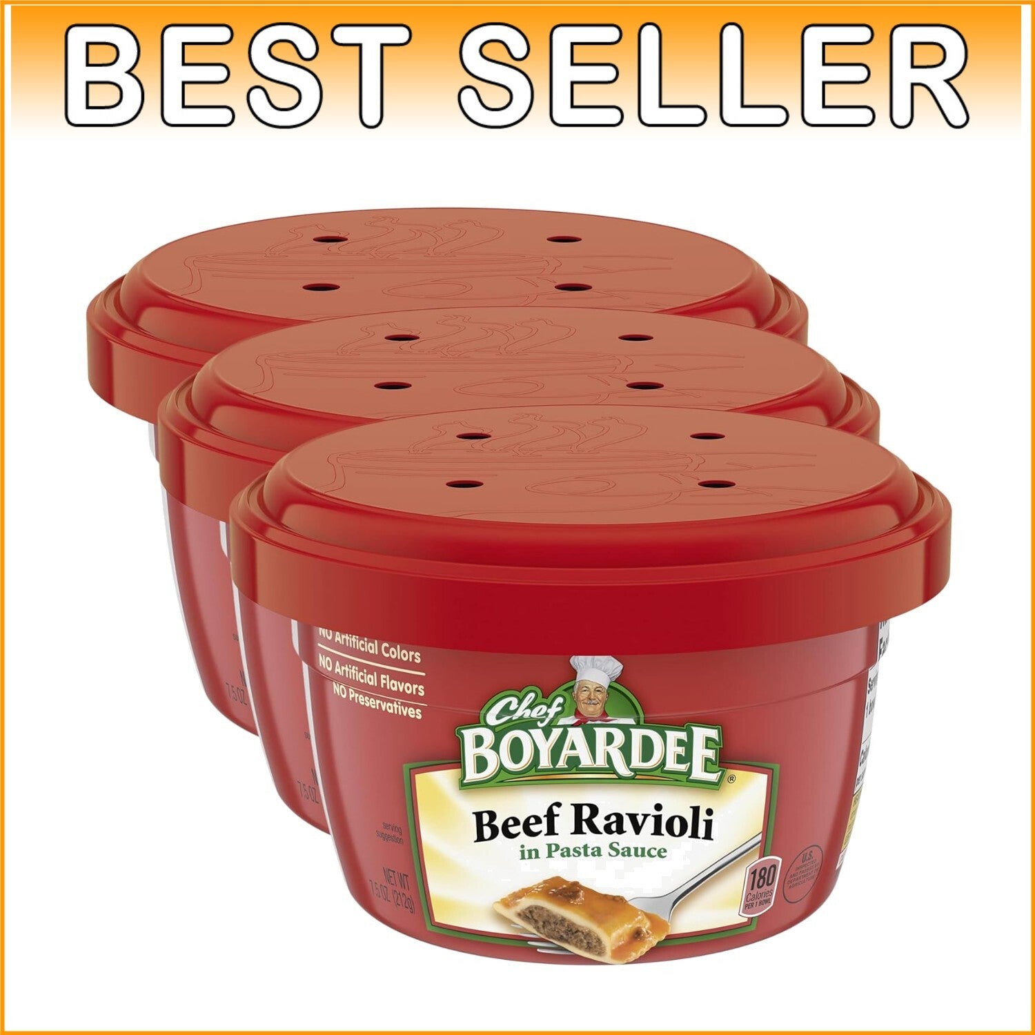 Delicious Beef Ravioli in Pasta Sauce - 7.5 oz Microwave Bowls, 12 Count Pack