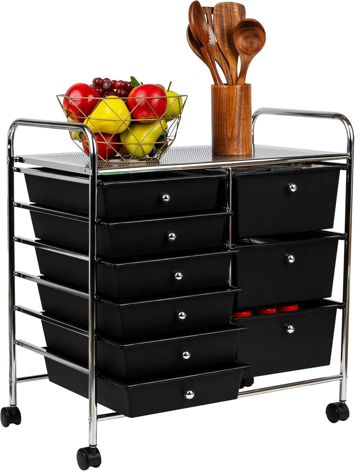 Durable Metal Utility Cart with 9 Drawers - Space-Saving Storage in Black/Silver