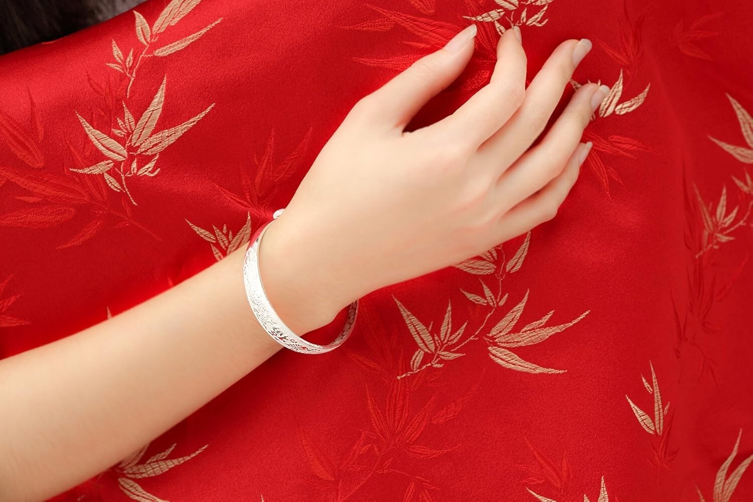 Elegant Women's 999 Silver Bracelet - Adjustable Dragon and Phoenix Charm Bangle