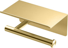 Load image into Gallery viewer, Modern Brushed Brass Toilet Paper Holder with Mobile Shelf for Elegant Bathrooms