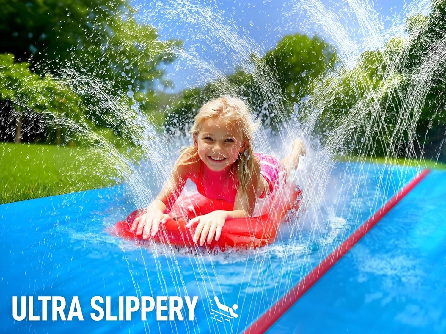 Extra Wide Slip and Slide: 30FT Water Slide with Sprinkler Effect & Bodyboards