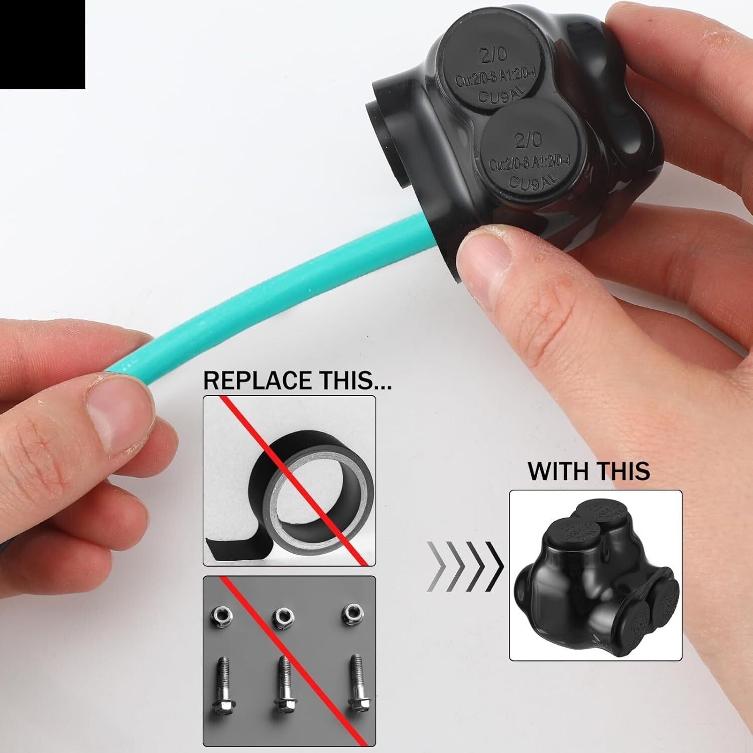 Black Insulated Multi Cable Connectors - Pre-Filled Splice Terminals for Wiring