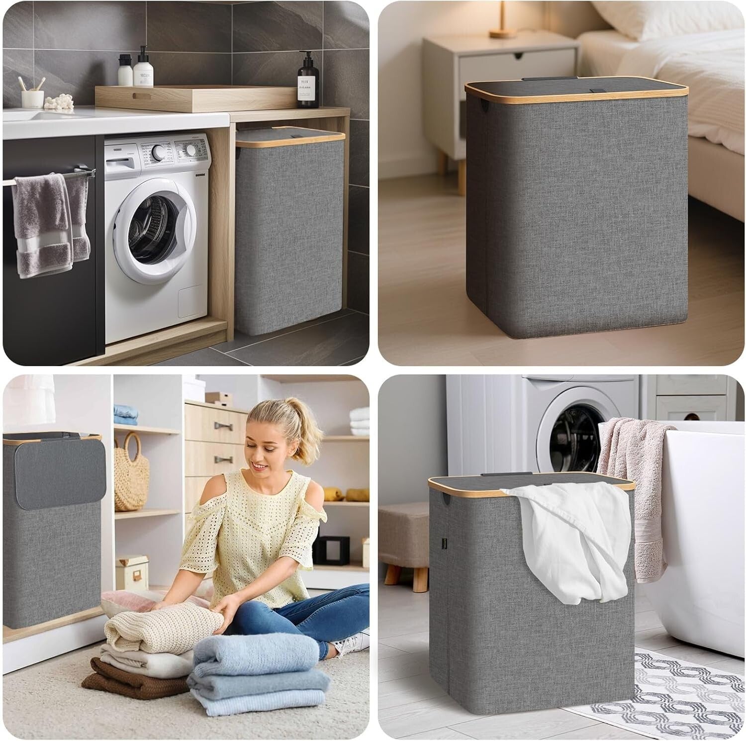 Elegant 36 Gal Bamboo Laundry Hamper with Lid - Portable and Durable Design