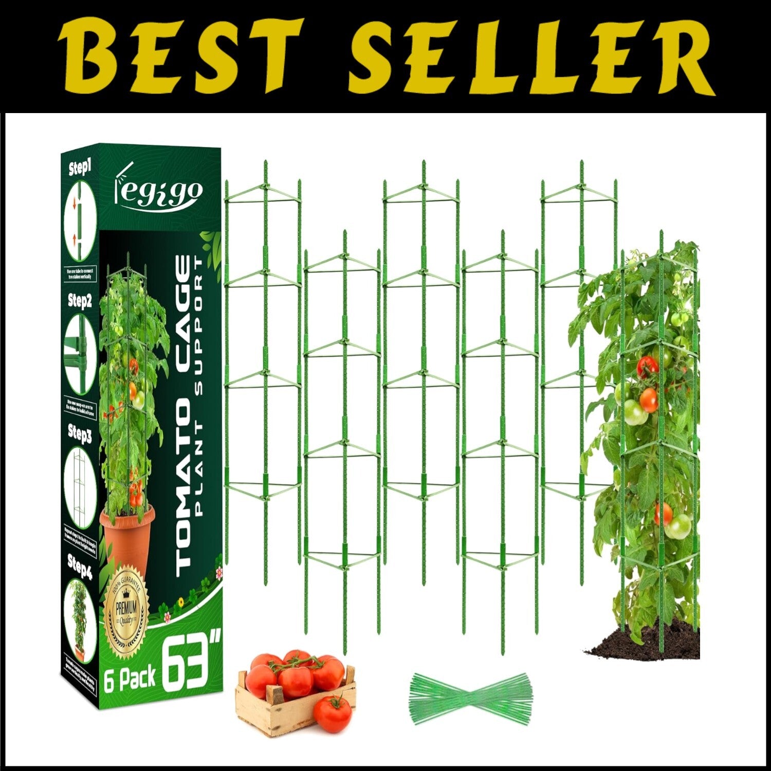 Customized 6-Pack Tomato Plant Supports - Tall Garden Stakes for Healthy Growth