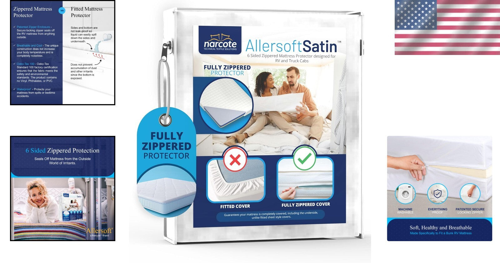 Flexible Fit Waterproof RV Mattress Cover with Allergy Protection - Queen Size