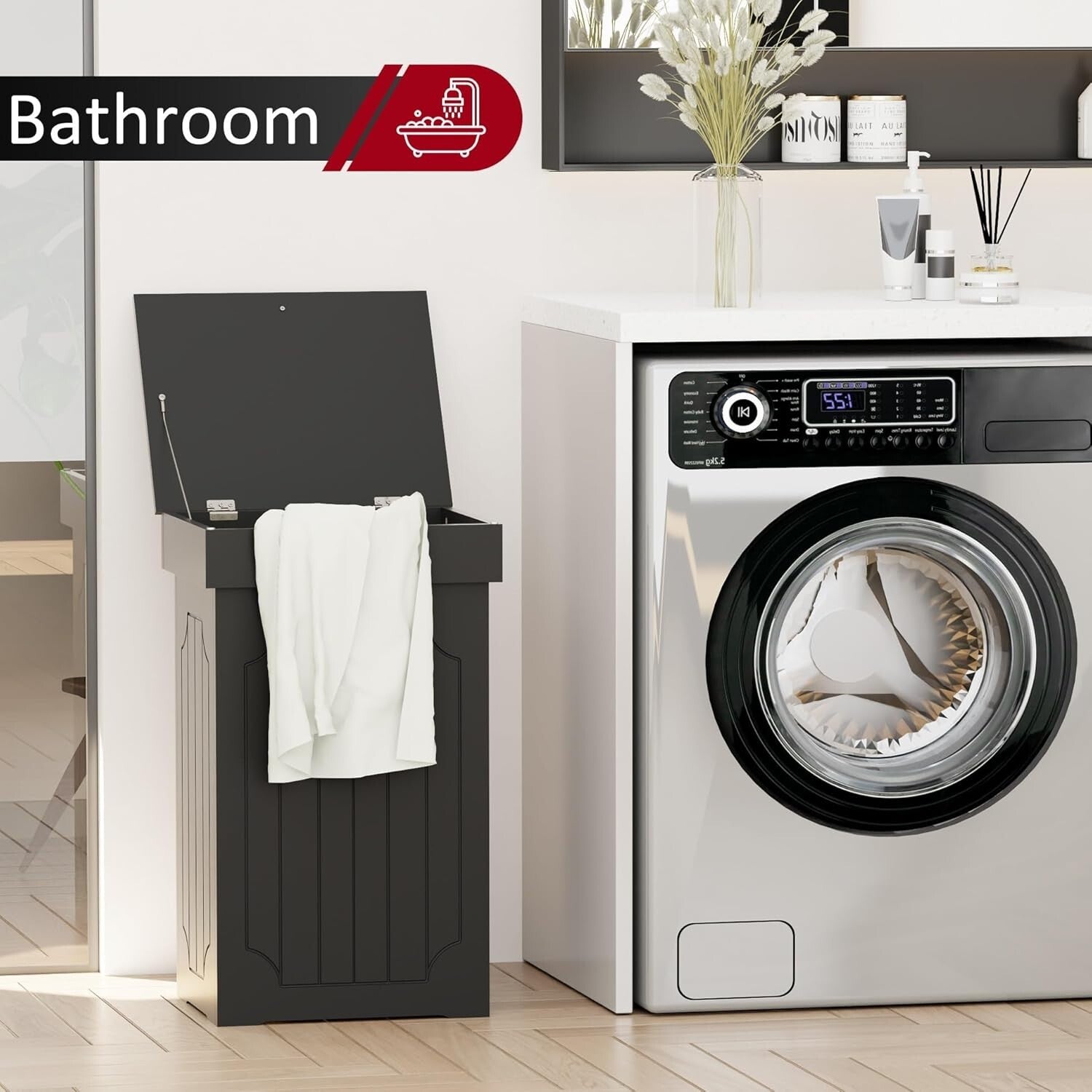 Eco-Friendly 13-Gallon Wooden Dog-Proof Trash Can for Modern Kitchens