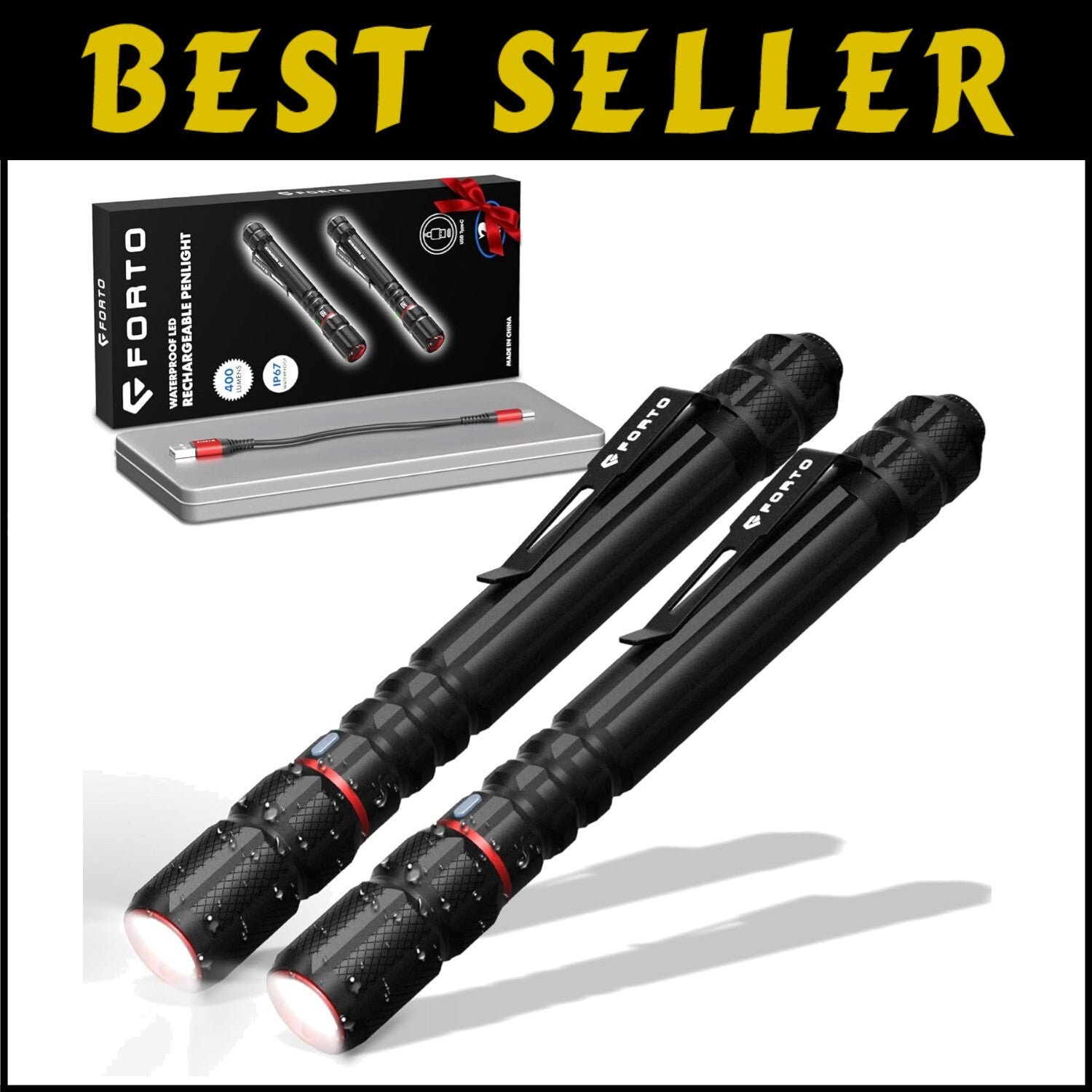 Rechargeable Emergency Flashlight 2-Pack - Waterproof, Dustproof, Premium Gift