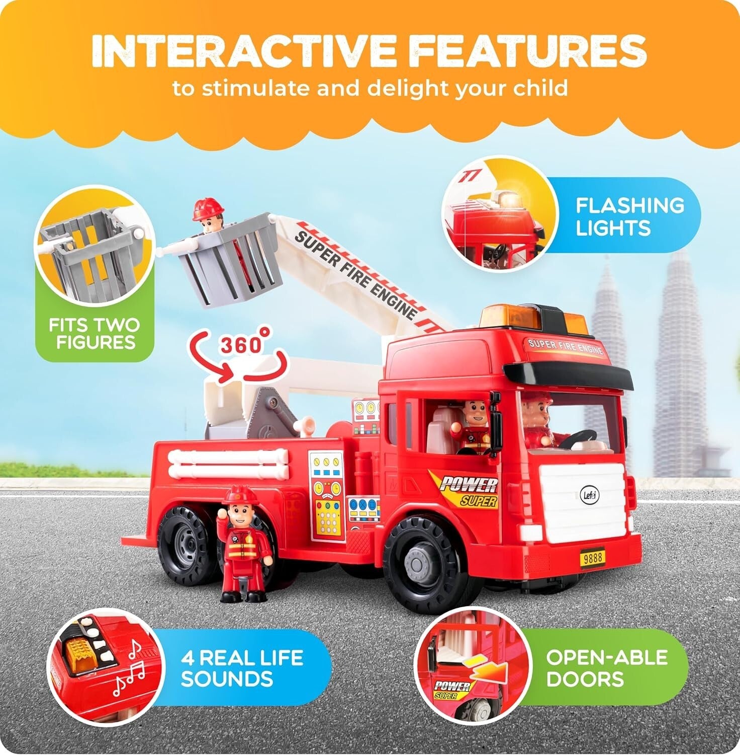 Durable Fire Truck with Lights, Sounds & Bonus Card Game - Perfect Gift for Kids