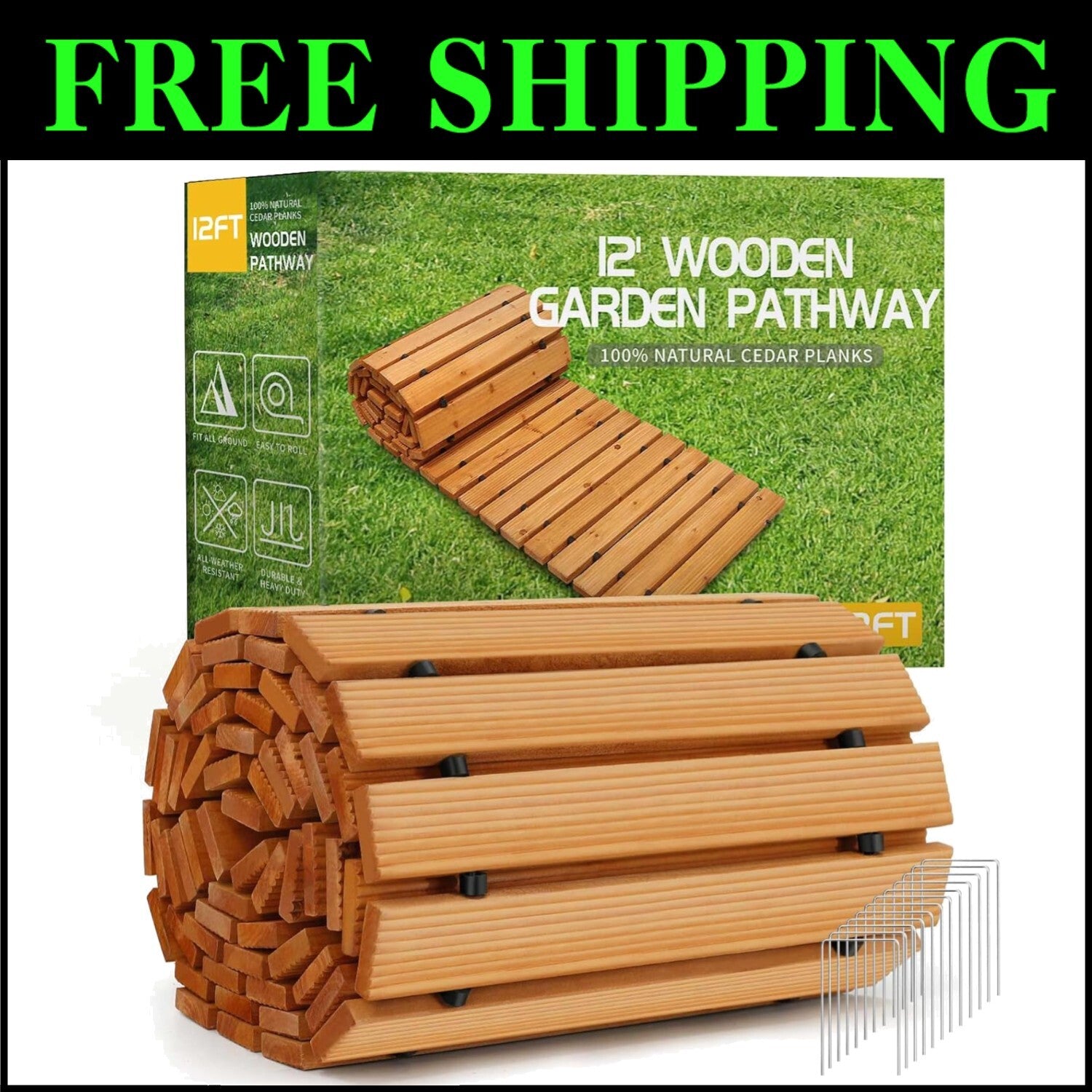 Space-Saving 2FT Weather-Resistant Cedar Walkway - Ideal for Outdoor Activities