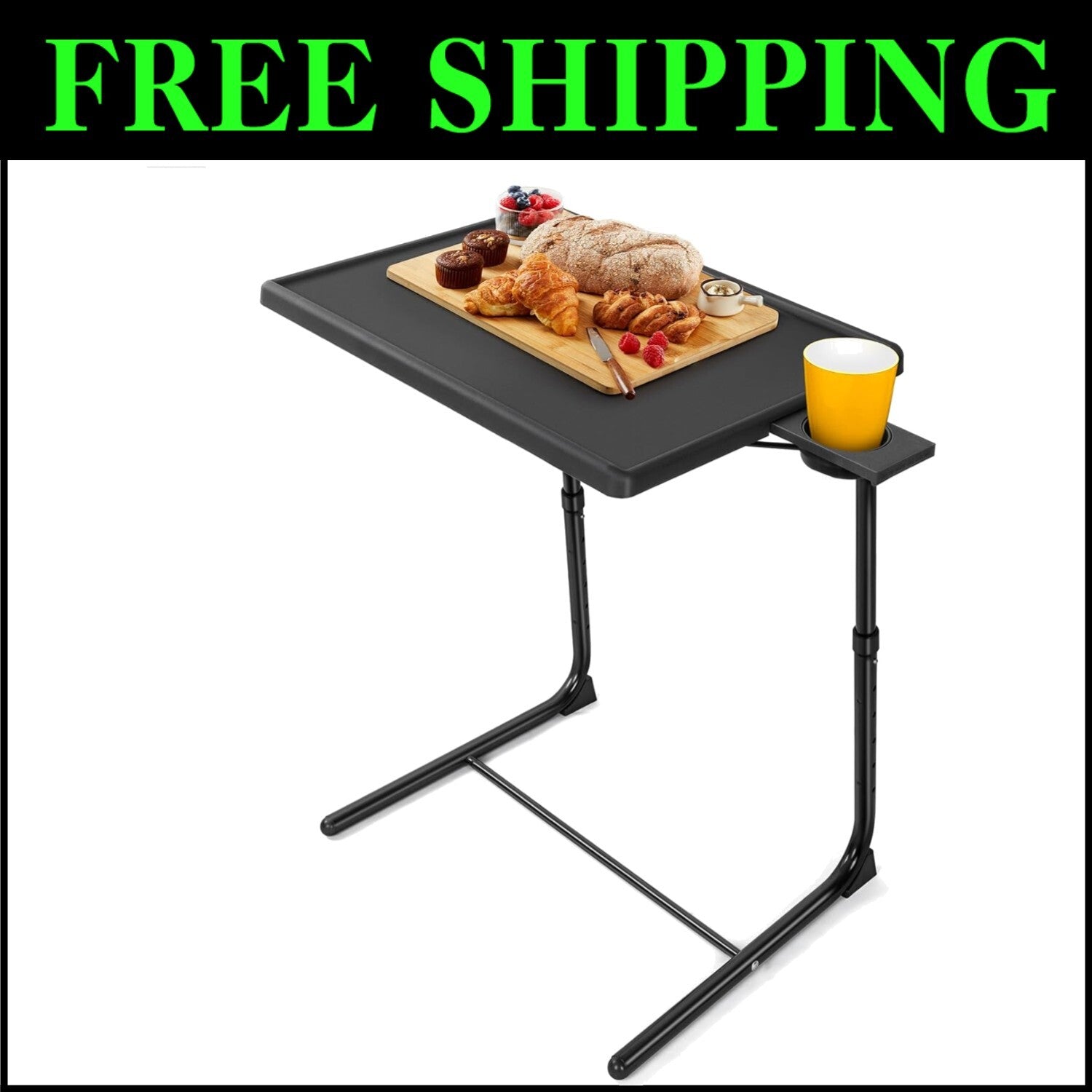 Versatile Folding TV Tray with 6 Heights & 3 Tilt Angles – Modern Black Design