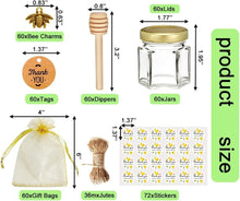 Load image into Gallery viewer, 60 Mini Glass Honey Jars with Dipper: Elegant Wedding &amp; Baby Shower Favors