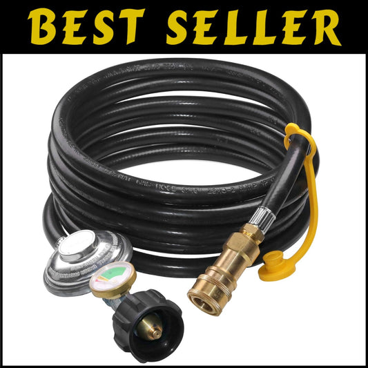 Secure 12ft Propane Hose Assembly with Gauge - Perfect for Camping Heaters