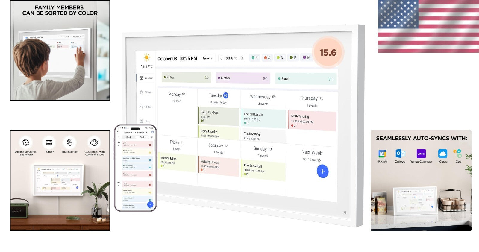 Multi-Functional 15.6'' Smart Family Calendar & Meal Planner with Remote Access
