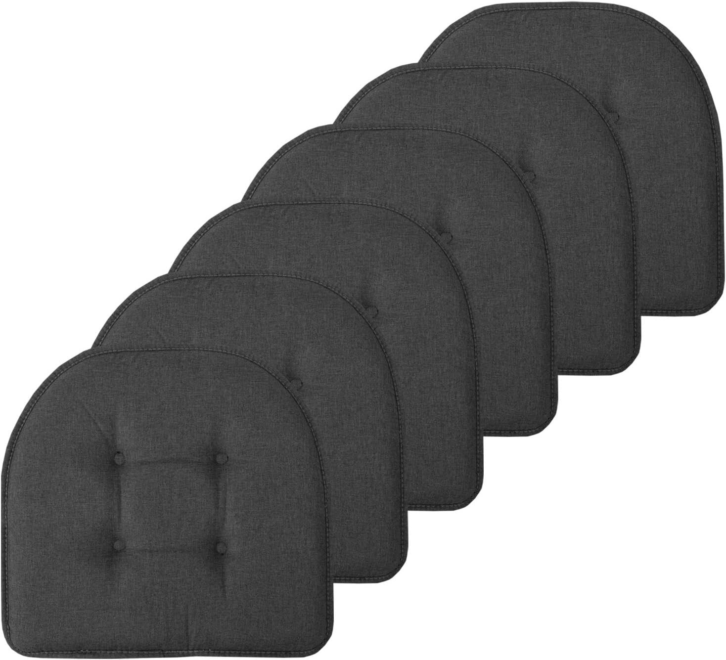 Non-Skid 6 Pack Charcoal Gray Memory Foam Chair Pads - Stylish Tufted Design