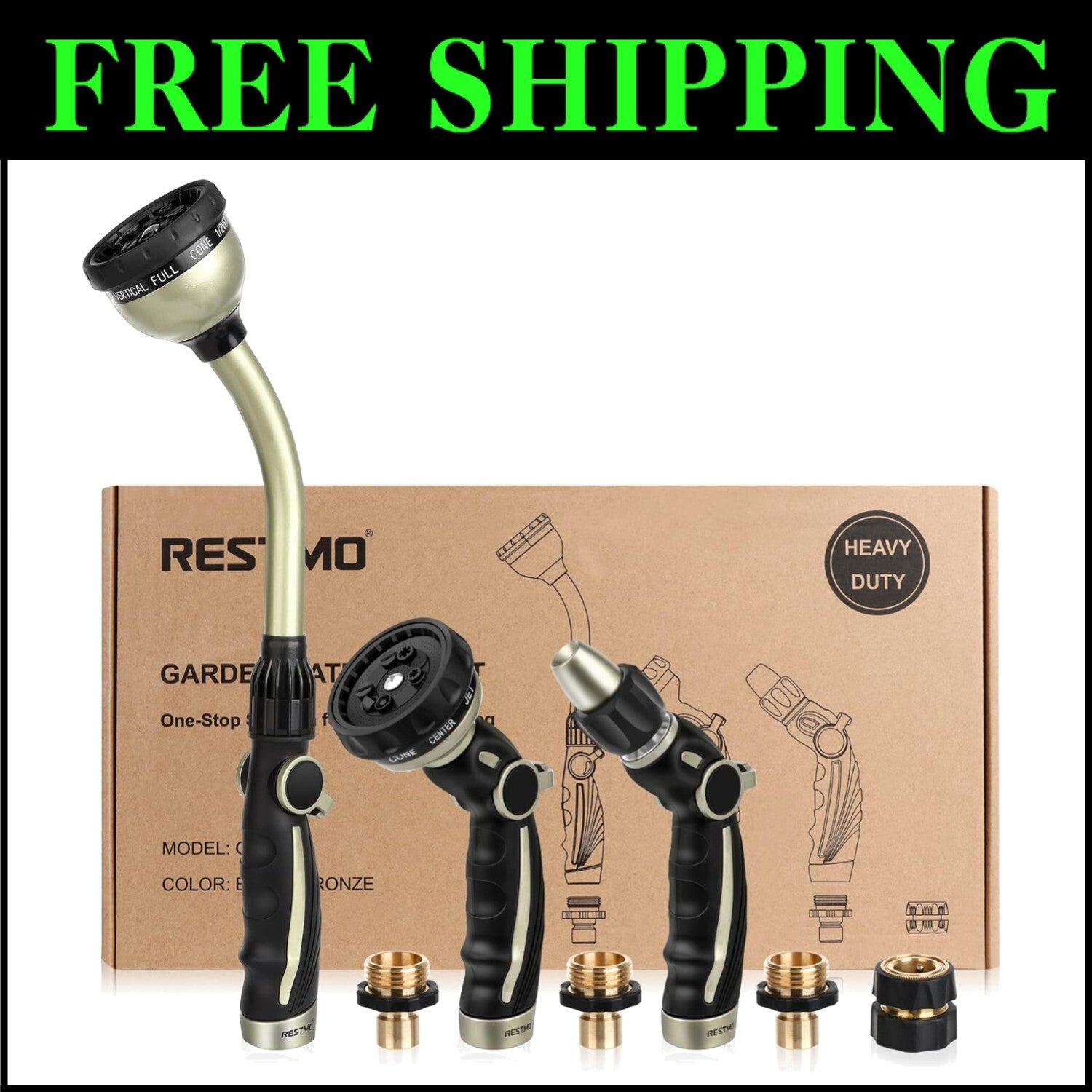 Premium Metal Garden Watering Combo - Heavy Duty Wand with Thumb Control Nozzle